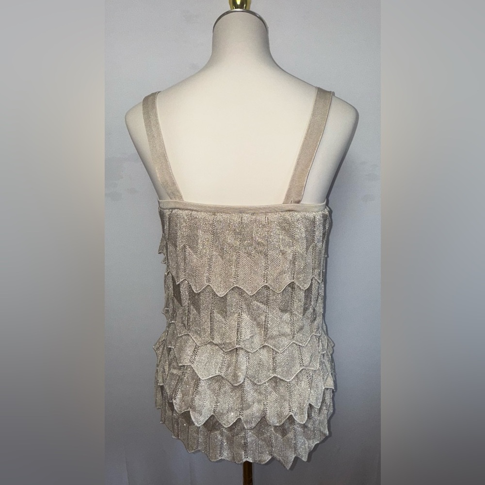 White House Black Market Cream Layered Glitter Top - Picture 5 of 8